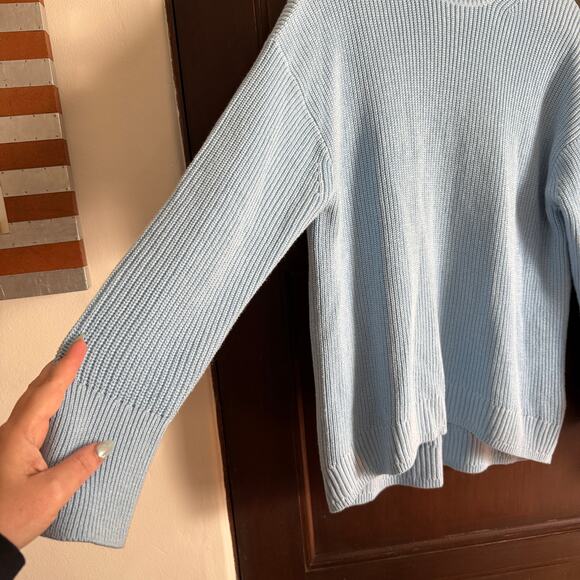 J. Crew | Light Blue Cotton Cashmere Chunky Knit Relaxed Turtleneck | Medium - Picture 3 of 5
